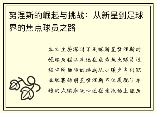 努涅斯的崛起与挑战：从新星到足球界的焦点球员之路